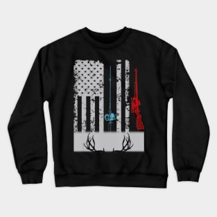 Fishing Rod Hunting Rifle American Flag Crewneck Sweatshirt